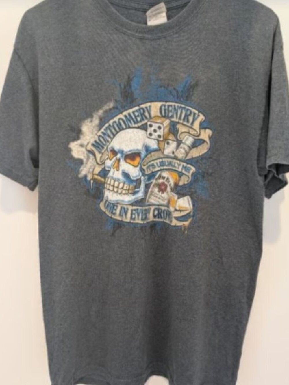 Montgomery & Gentry Tour T-Shirt with Skull and Dice Design. Size Medium